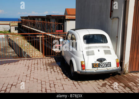 White Fiat 500, Pizzo, Vibo Valentia, Calabria, South Italy, Italy, Europe Stock Photo