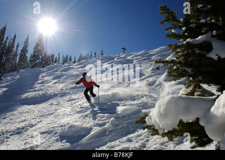Skier on the Silvertip ski-run in Telluride, Colorado, USA, North America Stock Photo