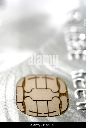 The chip on a platinum credit card,extreme close-up Stock Photo