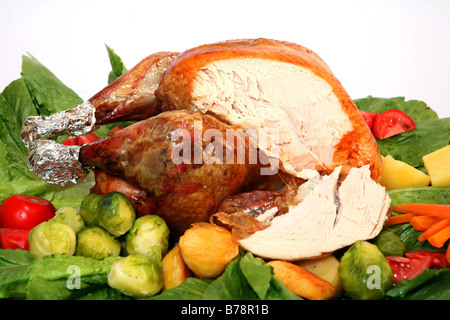 Roast turkey with all the trimmings for a great festive meal. Stock Photo