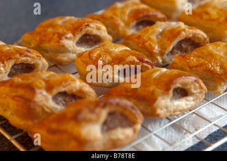 Hot Sausage Rolls freshly baked from he oven Stock Photo