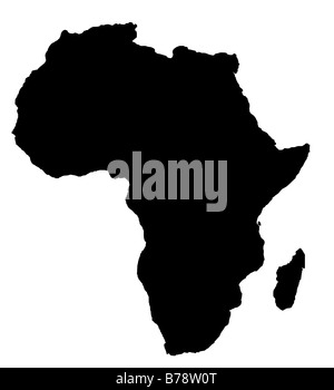 Outline map of Africa continent in black isolated on white background Stock Photo