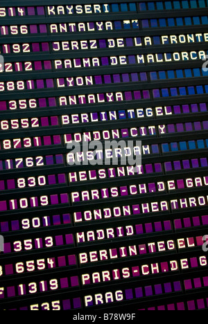 Flight arrival and departure board in airport, full frame Stock Photo