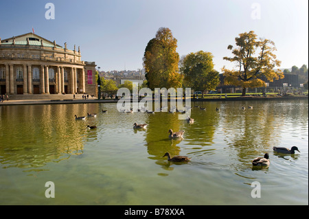 View of the Opera house from the Wolfgang-Windgassen-Weg, Upper palace gardens, Stuttgart, Baden-Wuerttemberg, Southern Germany Stock Photo