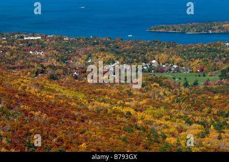 View of Bar Harbor from Cadillac Mountain in Acadia National Park, Maine, New England Stock Photo