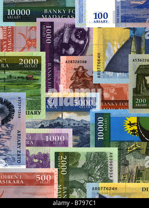 Montage of Malagasy Ariary banknotes Stock Photo