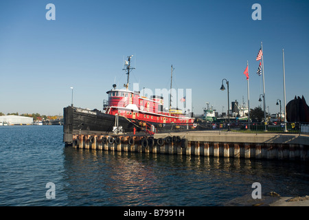 WISCONSIN - Historic tug boat, the John Purves, docked on Sturgeon Bay at the Door County Maritime Museum. Stock Photo