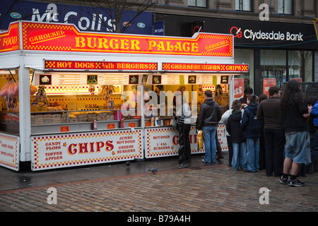 Queue for food & drink. Chips for Sale The Burger Palace a Mobile Snack Van or takeaway, Dundee, Scotland, UK