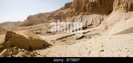 View over the Theban Hills on the West Bank of the Nile showing a ramp for quarry working use. Luxor Egypt Stock Photo