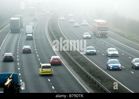 Motorway Driving In Fog. Stock Photo