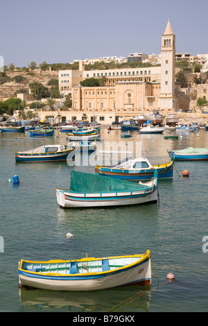 Saint Anne’s Church and Marsascala Harbour, Marsascala, Malta Stock Photo