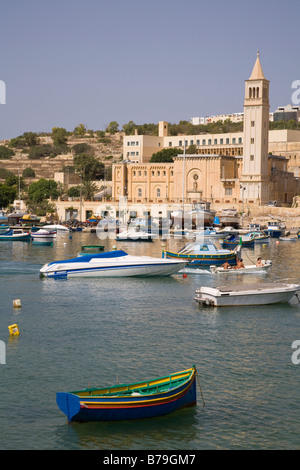 Saint Anne’s Church and Marsascala Harbour, Marsascala, Malta Stock Photo