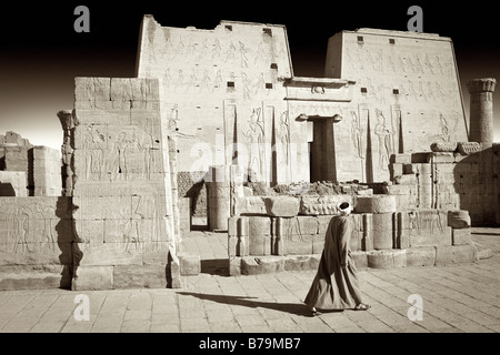 Entrance and First Pylon at Edfu Temple Egypt Stock Photo