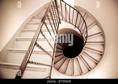high angle view of old spiral staircase Stock Photo