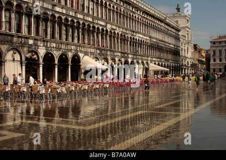 Floods, Aqua Alta, at St Mark's Square in Venice, Italy, Europe Stock Photo