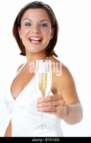 Portrait Of Bride Toasting With Wine Glass Stock Photo