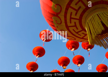 Red lanterns hung for an outdoor celebration of Chinese New Year in Beijing Stock Photo
