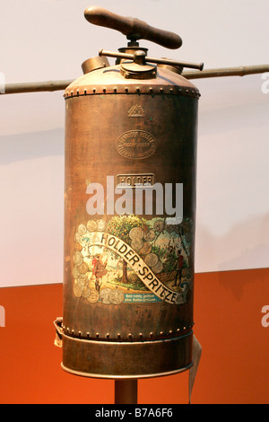 Old hops spraying device in the Deutsches Hopfenmuseum, German Hops Museum in Wolznach in der Hallertau, Bavaria, Germany, Euro Stock Photo