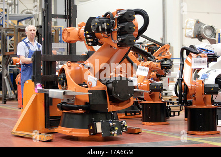 Robot production in the KUKA Roboter GmbH, responsible for the robotics department of the IWKA AG, Augsburg, Bavaria, Germany,  Stock Photo