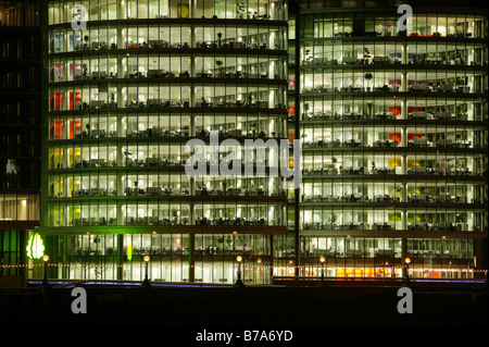 Night shot of an illuminated office building in London, England, Great Britain, Europe Stock Photo