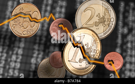 Stock price, Euro coins Stock Photo