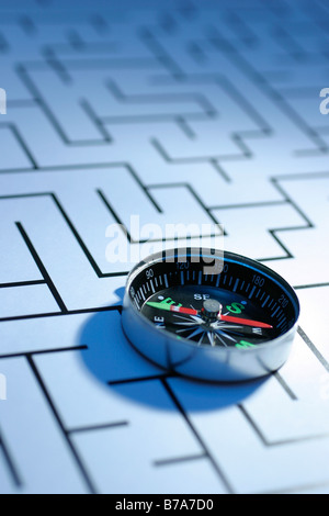 Compass on maze Stock Photo