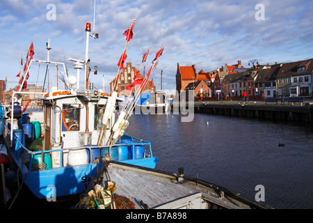 Fishing boats in the old harbour of Wismar on the Baltic Sea coast, UNESCO World Heritage Site, Hanseatic League city of Wismar Stock Photo