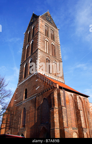 Remaining west tower and side chapels of the historic Church of St. Mary in the historic city centre of Wismar, UNESCO World He Stock Photo