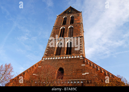 Remaining west tower and side chapels of the historic Church of St. Mary in the historic city centre of Wismar, UNESCO World He Stock Photo