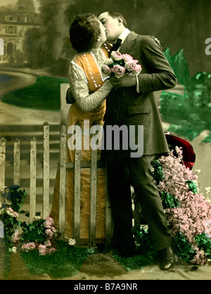 Historic photograph, lovers kissing, ca. 1915 Stock Photo