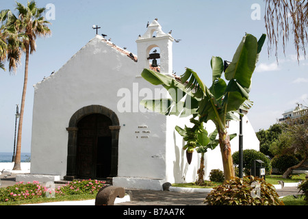 Small white church, Puerto Cruz, Tenerife, Canary Islands, Spain, Europe Stock Photo