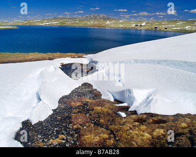 Lake in Haverdalen Valley, melting snow, Dovre National Park, Norway, Scandinavia, Northern Europe Stock Photo