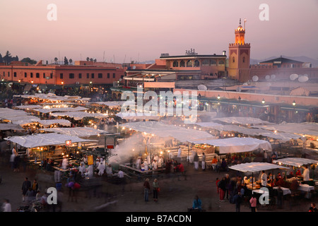 Djemaa el fna square at sunset, Marrakech, Morocco Stock Photo