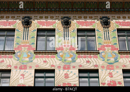 Majolikahaus, art nouveau house on Linke Weinzeil, Vienna, Austria, Europe Stock Photo