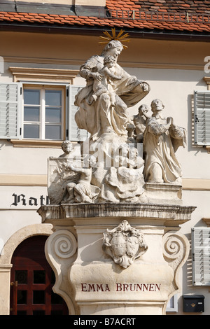 Emmabrunnen Fountain in front of the Town Hall, Ehrenhausen, Styria, Austria, Europe Stock Photo