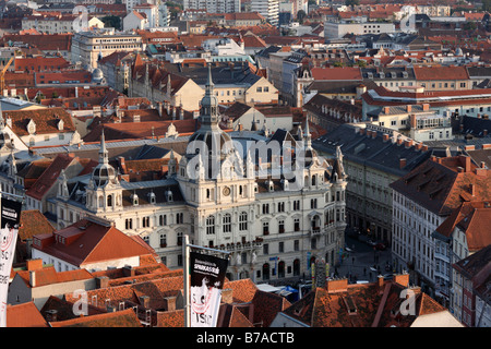 City hall on Hauptplatz Square, view from the Schlossberg, Graz, Styria, Austria, Europe Stock Photo