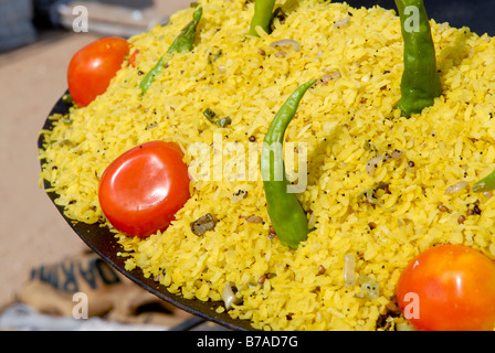 Rice, green chillis and tomatoes, Ram Devra pilgrim festival, Ramdevra, Pokhran, Rajasthan, North India, Asia Stock Photo