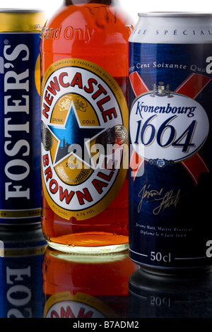 Newcastle Brown Ale Kronenbourg 1664 and Fosters Ice beer brands part of the Scottish Newcastle Stock Photo