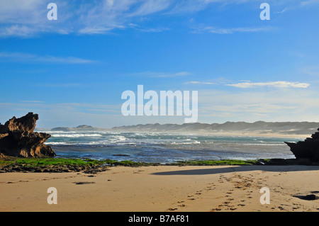 The Sunshine Coast at Kenton-on-Sea, South Africa, looking west across the mouth of the Bushman's River Stock Photo