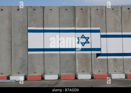 The Israeli flag painted on precast concrete wall panels at the Kerem Shalom border crossing with Gaza strip Southern Israel Stock Photo