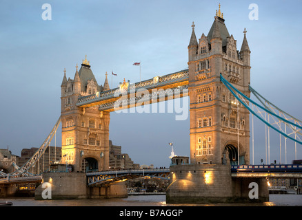 Dusk at Tower Bridge from Queen's Walk Stock Photo