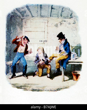 Oliver Twist A Lesson From Master Bates And Dodger original illustration by George Cruikshank for the Dickens novel of 1837 1839 Stock Photo