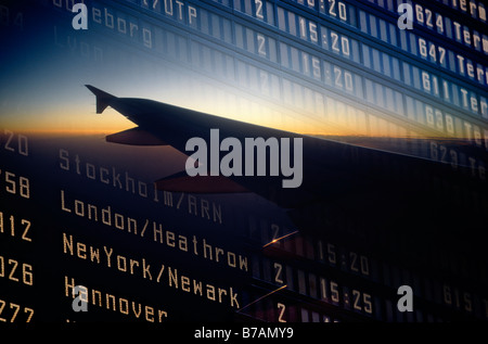 Departure board, airplane Stock Photo