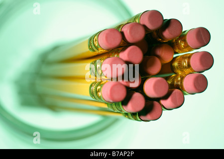 Rubber tipped pencils in glass jar Stock Photo