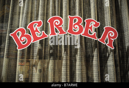 The window of a traditional barber's shop (Berber) in the Tunel area of Istanbul, Turkey. Stock Photo