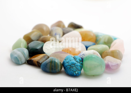 Semi precious stone collection with selective focus on white background Stock Photo
