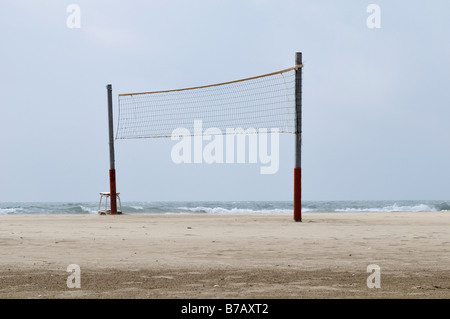 Volleyball Net on the Beach Stock Photo