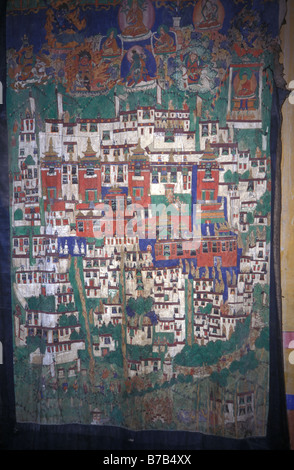 Thangka of Tashilhunpo gompa Shigatse Tibet in Alchi Ladakh Jammu and Kashmir India Stock Photo