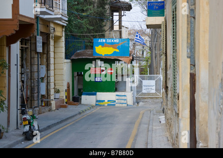 Greek Flag at Republic of Cyprus Post on the Green Line in Nicosia Separating North and South Cyprus Stock Photo