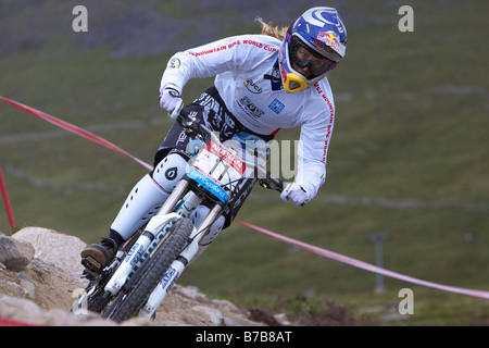 Rachel Atherton team Animal Commencal racing mountain bike downhill at Fort William Scotland World Cup event June 2008 Stock Photo